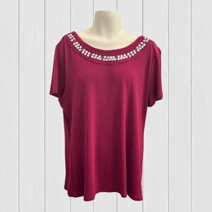 NOTATIONS Short Sleeve Burgundy Top